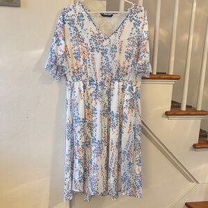 BloomChic Floral Midi Dress - Blue and Orange